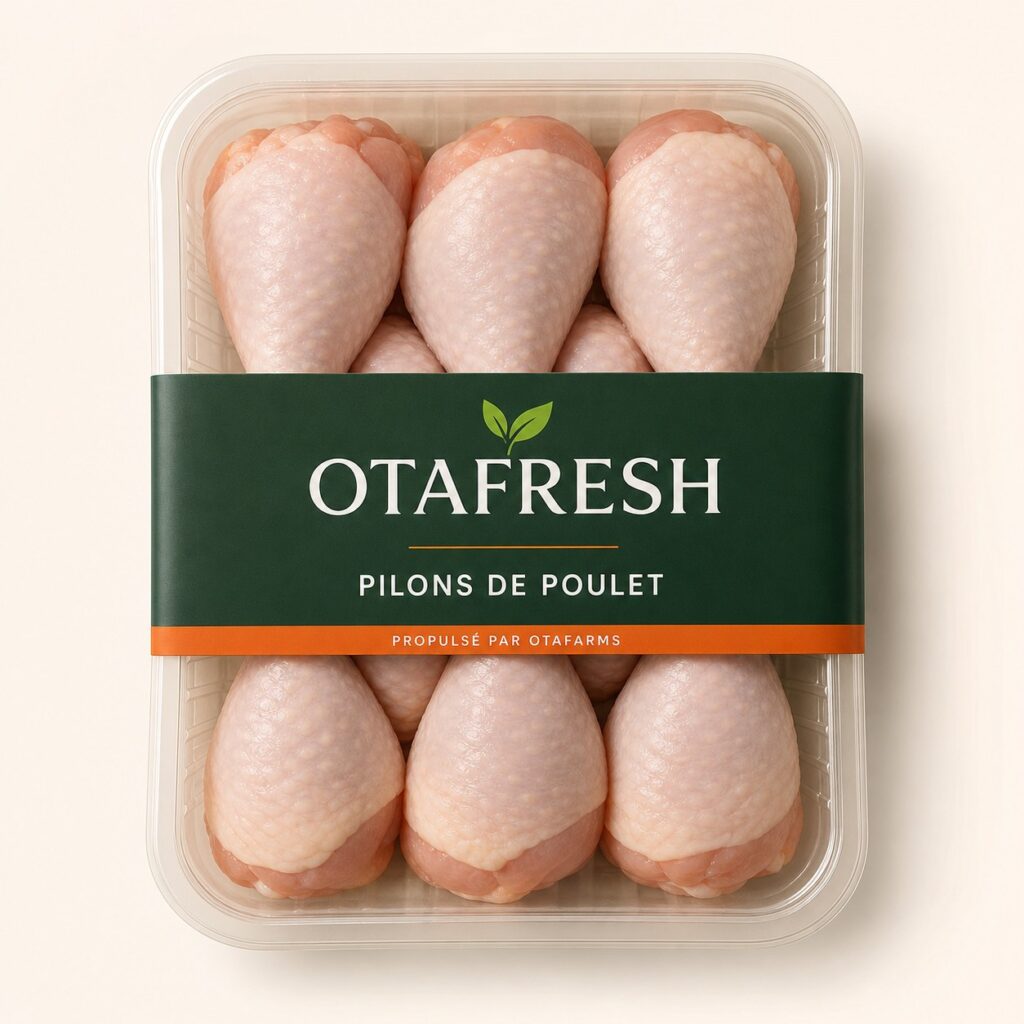 Pilons de poulet OTAFRESH emballés en français et propulsés par OTAFARMS