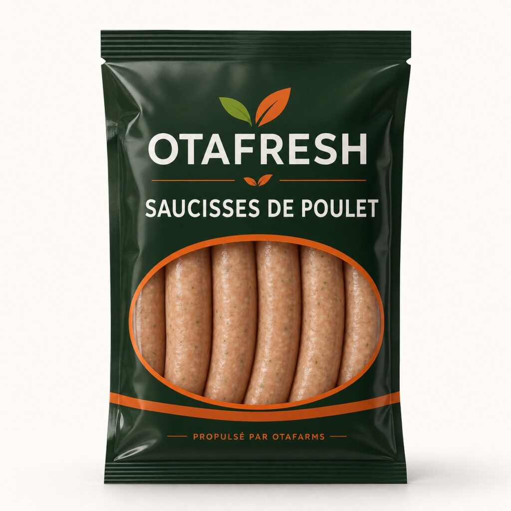 Saucisses de poulet OTAFRESH emballées en français et propulsées par OTAFARMS