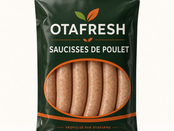 Saucisses de poulet OTAFRESH emballées en français et propulsées par OTAFARMS